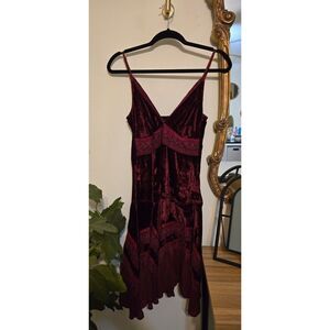Delicia Maroon Crushed Velvet Dress | Size M